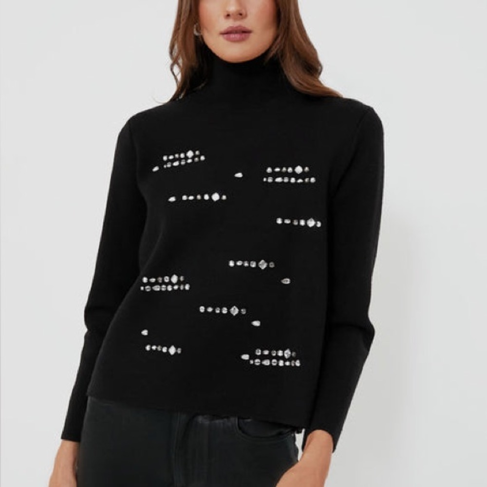 HYACINTH HOUSE Black Embellished Greta Turtleneck Sweater